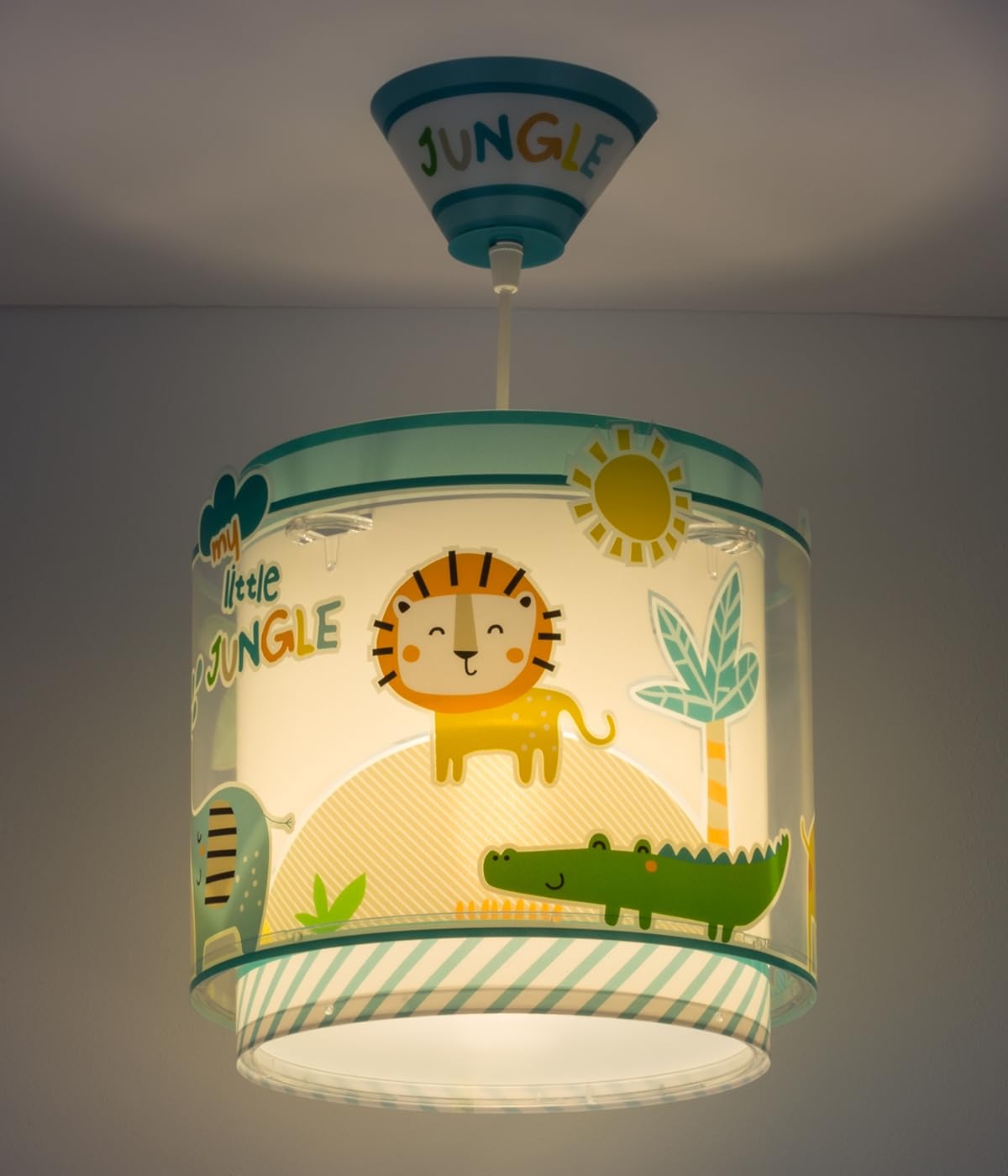 Lampada a sospensione per bambini Dalber My Little Jungle, animali della giungla, multicolore, 76112M, E27, lampade per bambini, cameretta dei bambini