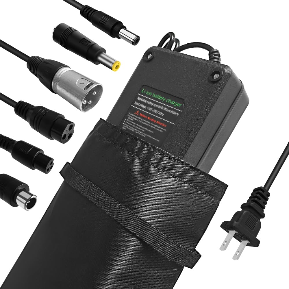 Photo 1 of XIUWK 54.6V 3A/5A Charger with 6 Plug Suitable for Various Lithium Batteries, Such as Lawn Mower and Wheelchair Lithium Batteries, etc. (5A 6Plug+Bag)