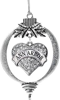 Inspired Silver - Ann Arbor - Silver Christmas Ornament - Pave Heart Charm Christmas Tree Ornament with Cubic Zirconia - Holiday Hanging Decoration