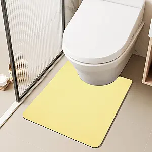 Toilet Rug, Thin Toilet Rugs U Shaped Washable Non Slip Absorbent Quick Dry Low Pile Toilet Mat, 20"x24" U Shape Light Yellow