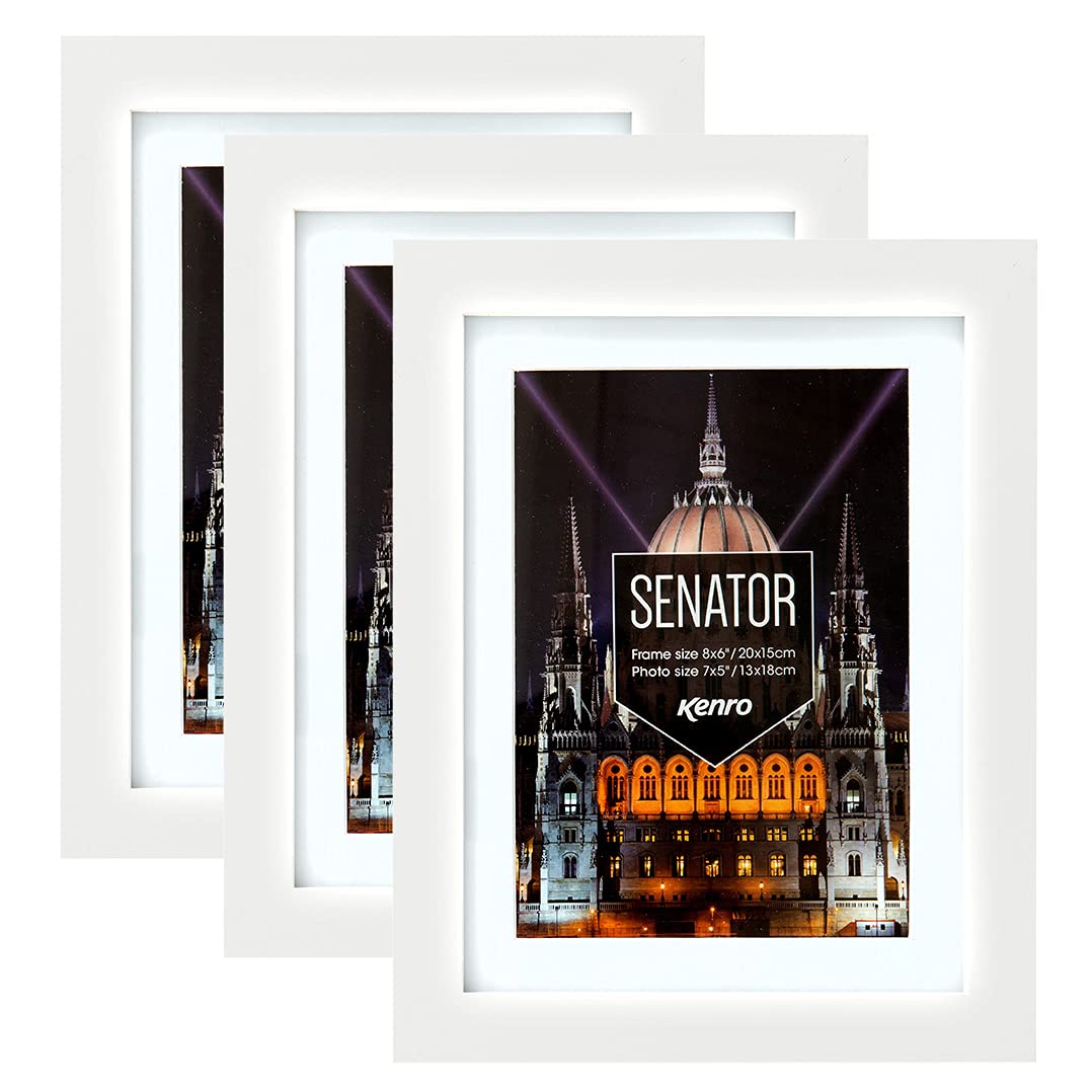 Kenro Grey,White Box Of 3 Senator White Wood Photo Frames 10X12 Inch / 20X30cm With White Mat For Photo 8X10 Inch / 20X25cm - Snf2025w