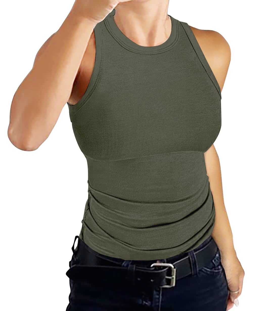 DUOEASE Top Damen Sommer 2025 Basic High Neck Tanktop Gerippt Slim Fit Einfarbig Top