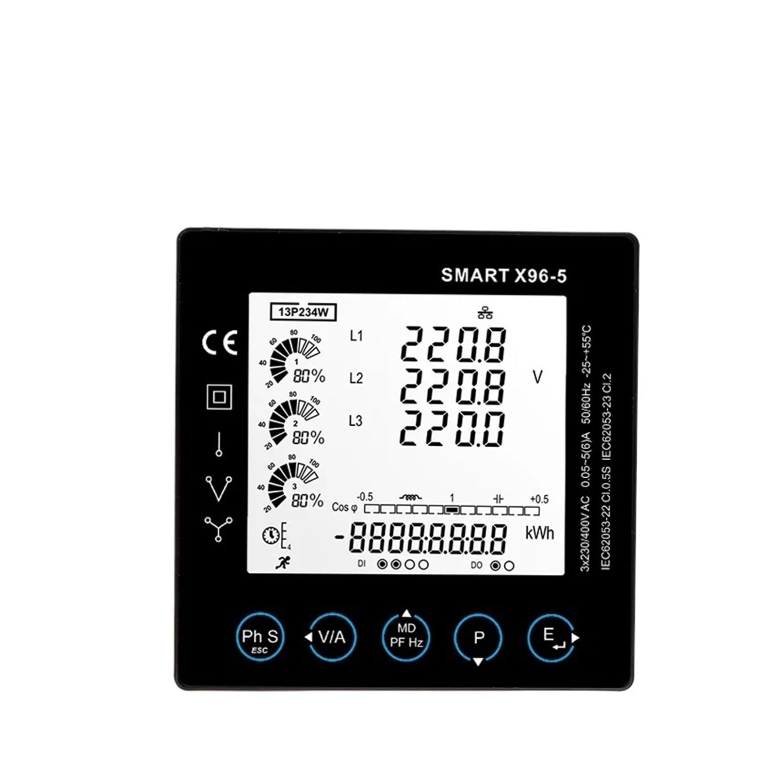 Analyseur de puissance triphasé X96-5H de haute précision pour armoire