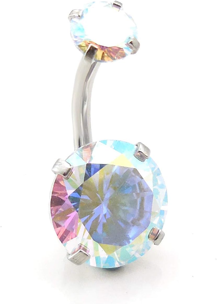 Large 10mm Stone Internally Threaded Prong Set Belly Button Navel Ring 14G 3/8" Jewelry New