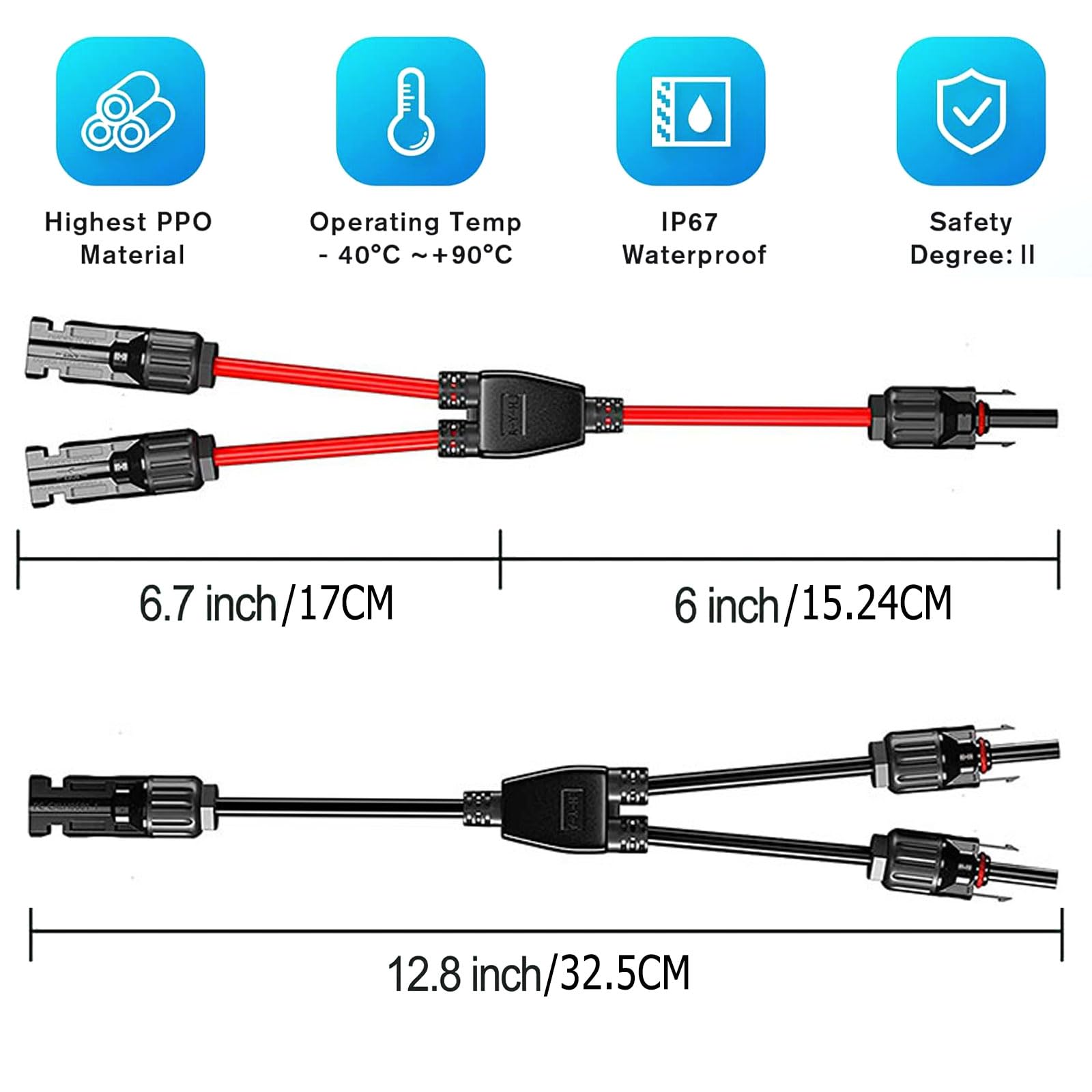 Adapter do rozgałęzienia słonecznego, rozdzielacz Y, złącze równoległe z rozgałęzieniem Y, gniazdo rozdzielacza kabli paneli słonecznych, pasuje do równoległego połączenia fotowoltaicznego, złącze