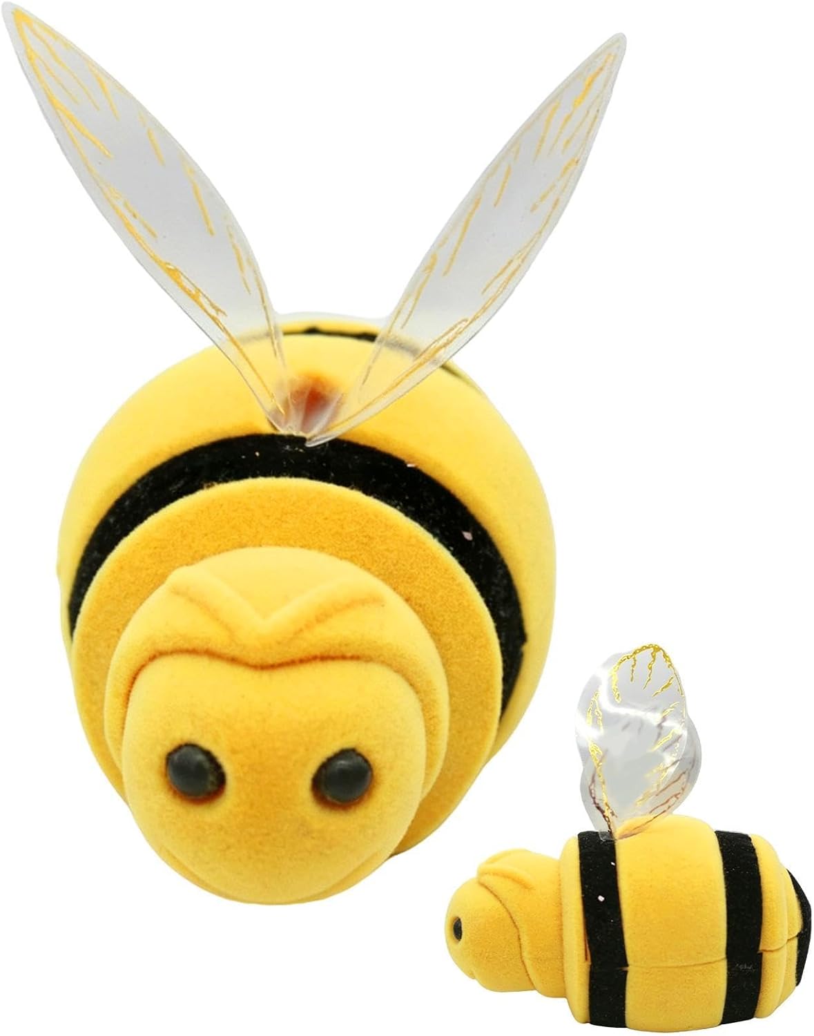 Bee Shaped Ring Box - Plush Bee Jewelry Box With Clear Wings