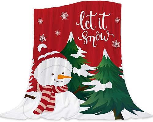 Neatee Living Christmas Throw Blanket Queen Size Red Christmas Snowman Blanket X