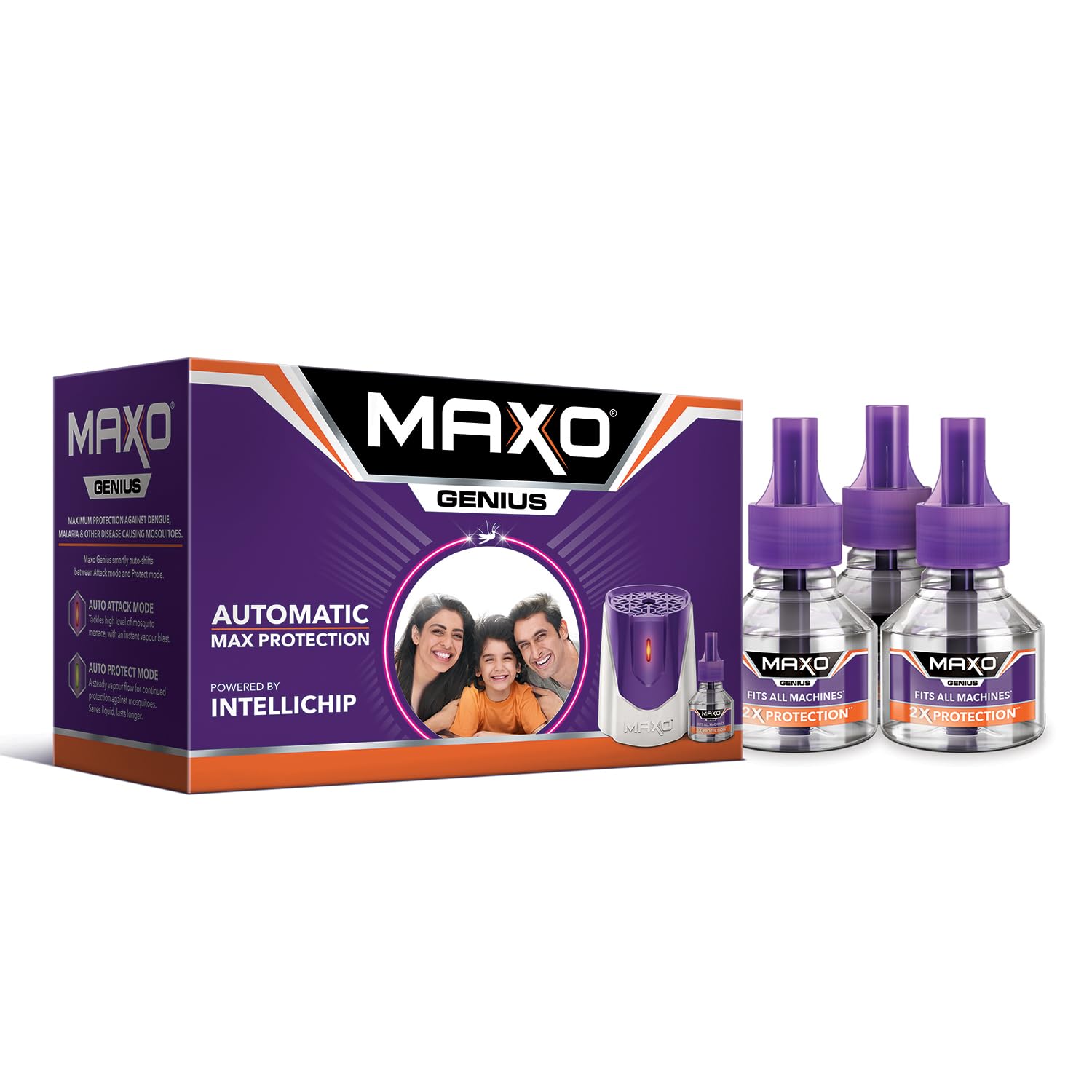 Maxo Genius Liquid Vaporizer Mosquito Repellant Combo Machine+3 Refills(45ml each)| Maximum protection against Dengue, Malaria causing Mosquitoes -2X Protection|Intellichip feature for Auto shift mode-picture-10