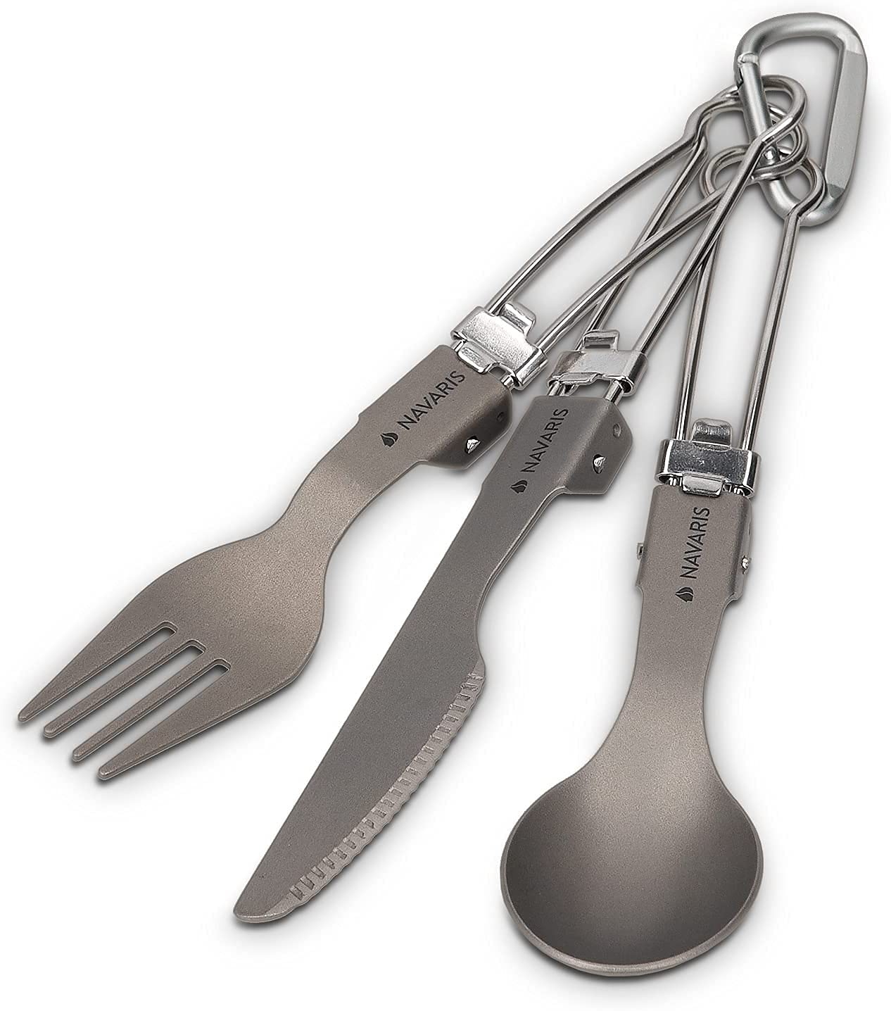 Set di Posate da Campeggio - Pieghevole Leggero Pieghevole Argenteria for Zaino in Spalla, Escursionismo - Coltello, forchetta e Cucchiaio con moschettone e Borsa