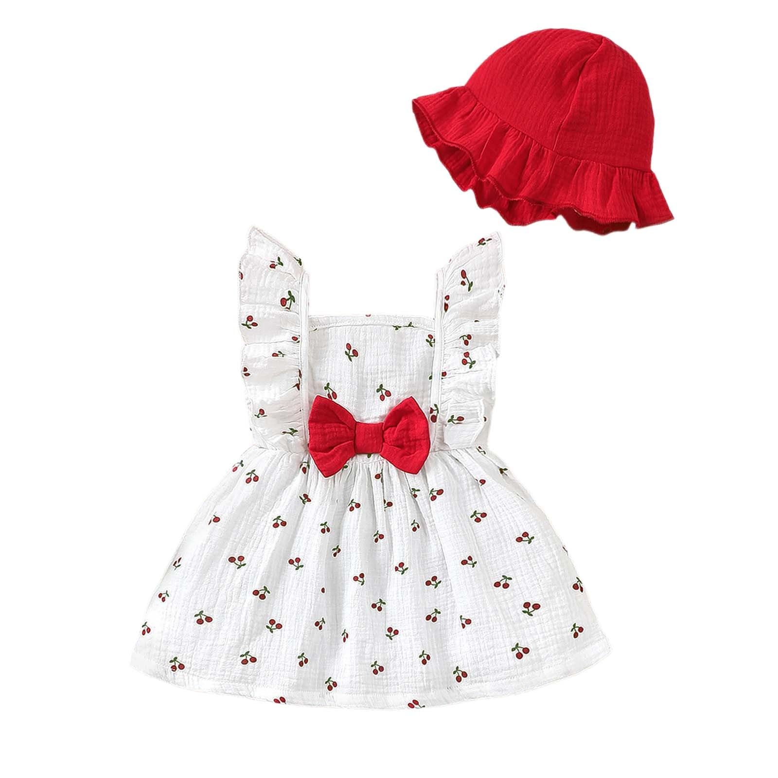 Vestido Niña Ropa Bebe Conjunto Vestido y Gorro Ropa Bebe Verano Floral Fruncido sin Mangas Vestidos Flores de Algodón Lino de Primavera Verano para Niñas