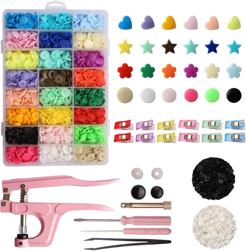 YUSBUTON Polygon snap kit with snap Pliers, 473pcs T5 snap kit for DIY and Sewing/Making/Repairing/Decorating Clothes, Diapers, Bibs……