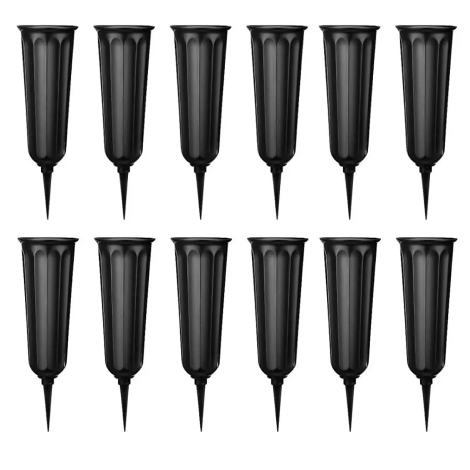 Grave Vase With Spikes Plastic Floral Holder Artificial Fresh Flowers Memorial Cemetery Decoration In Ground for cemetery(Black 12PCS)