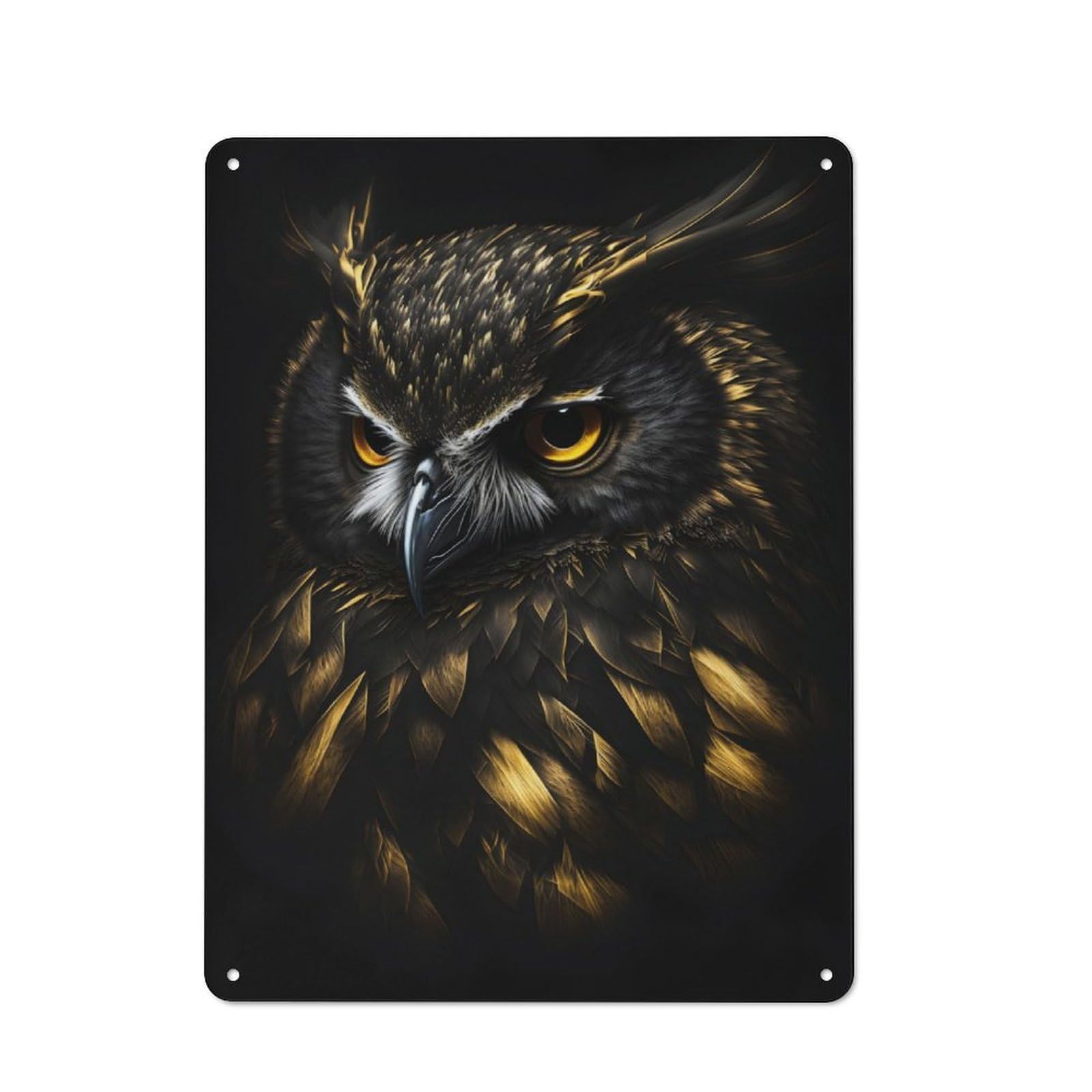 Junmoney Owl Black Gold Vintage Metal Plaque 40X30cm For Man Cave Or Games Room, For An Autumn Update To Man Cave And Games Room