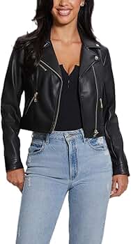 Amazon.com: GUESS Womens Long Sleeve Venom Cropped Moto Jacket