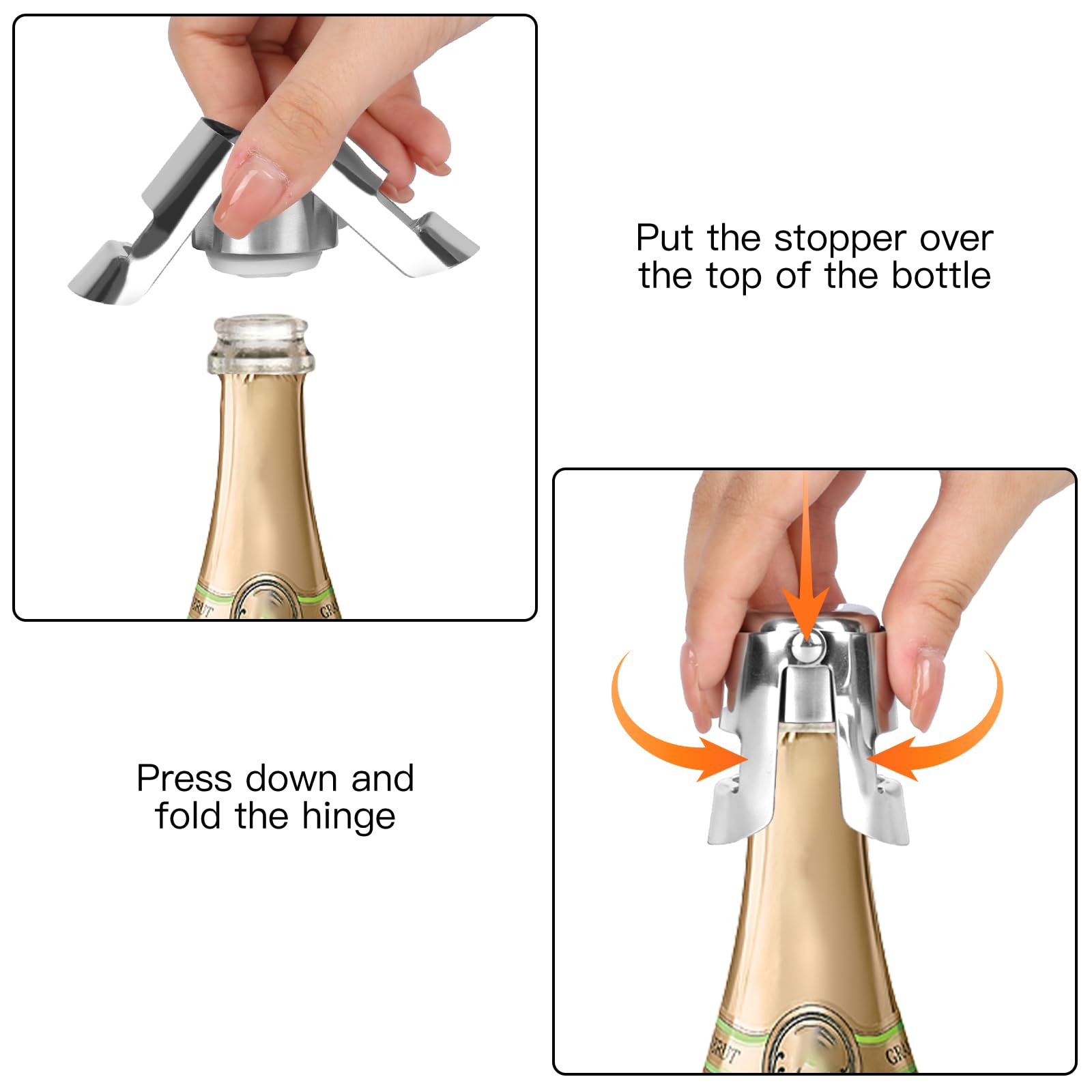 Bouchon Bouteille De Champagne Levier Bouchon Champagne Réutilisable - 2 Pièces Acier Inoxydable Étanche Pour Garder Le Vin Frais Et Pétillant Bouchons Champagne Acier Inox
