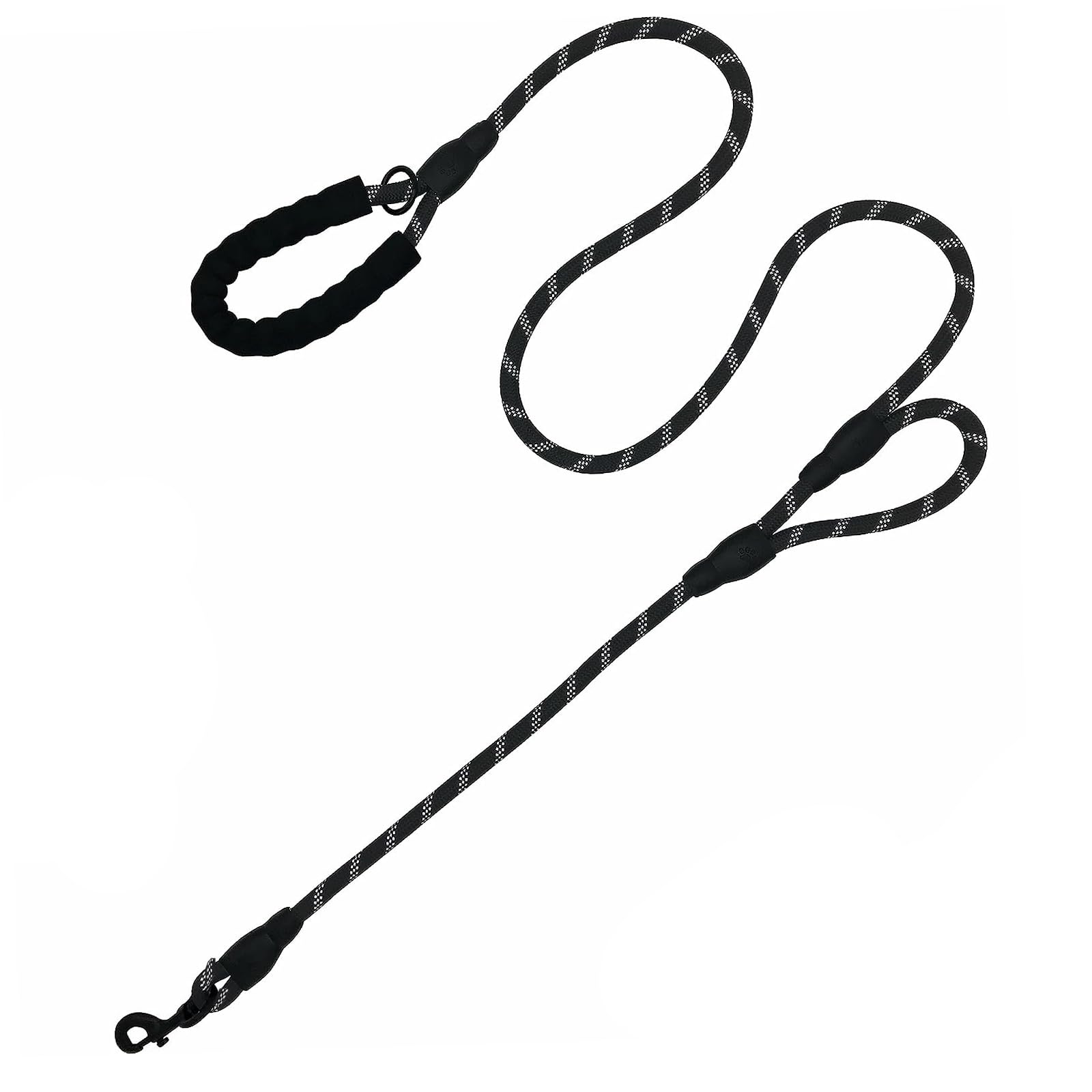 Pine Tree ToolsJunyiLala 6ft Long Dog Leash with Comfortable Padding, Two Handle, Highly Reflective, Heavy Duty Carabiner, Black