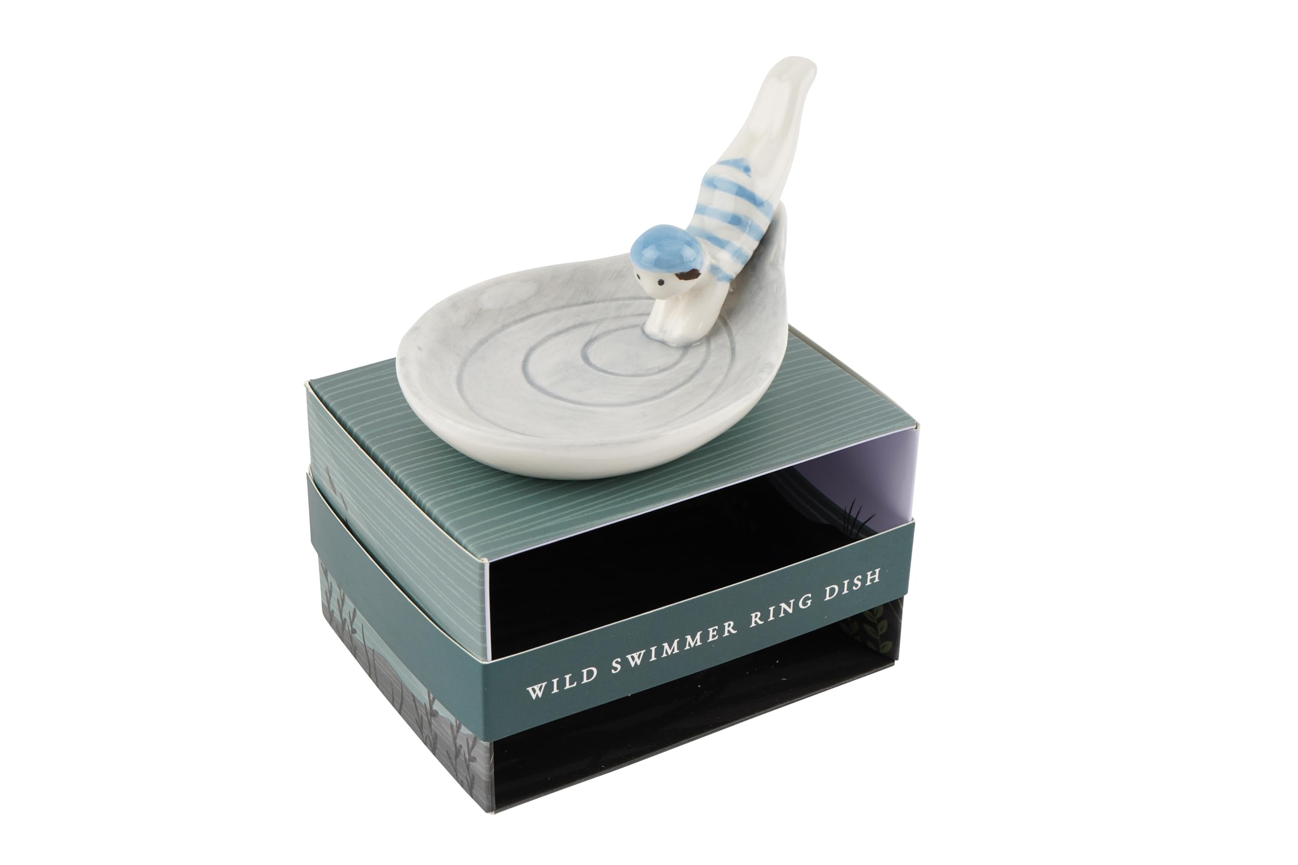 Cgb Giftware White/Blue | Coastal Living Wild Swimmer Ring Holder Dish In Gift Box | Jewellery Holder | Nautical | Homeware | Tabletop | Gb08524