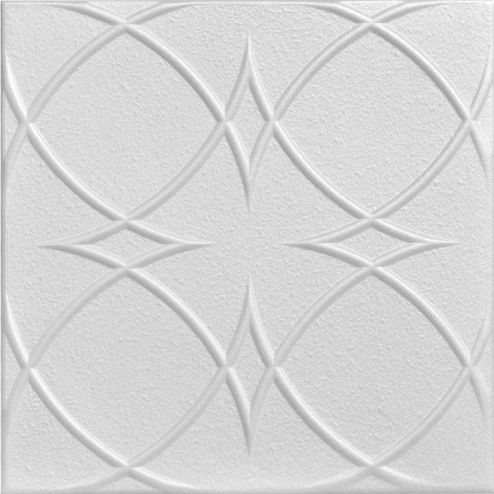 À LA MAISON CEILINGSR82 Circles and Stars Foam Glue-up Ceiling Tile (384 sq. ft./Case), Pack of 144, Plain White