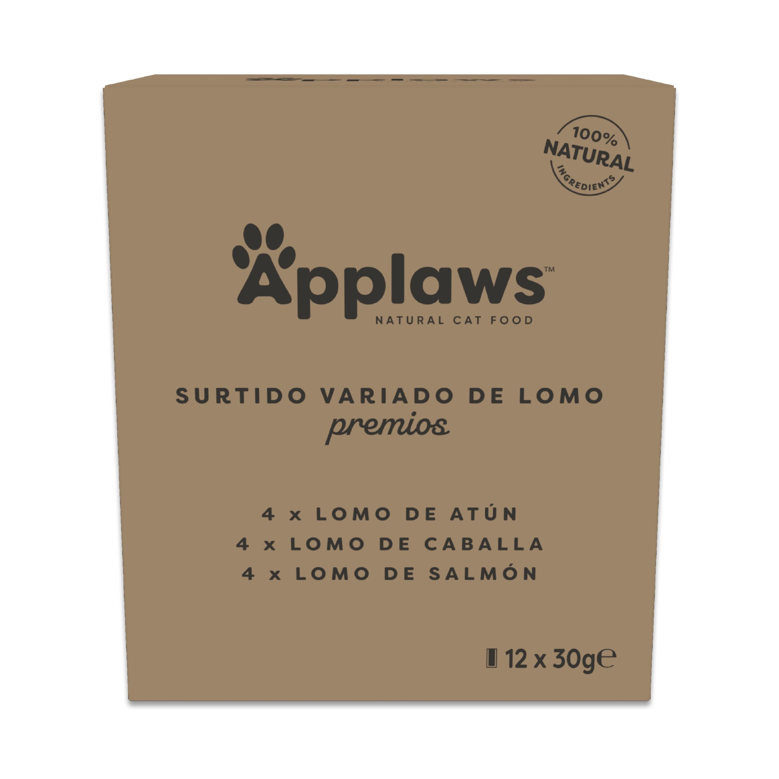 Applaws 100 % Natural Snack húmedo para Gatos y Gatitos, Pack Multipack de lomos para Gatos Adultos, 12 × 30 g bolsitas
