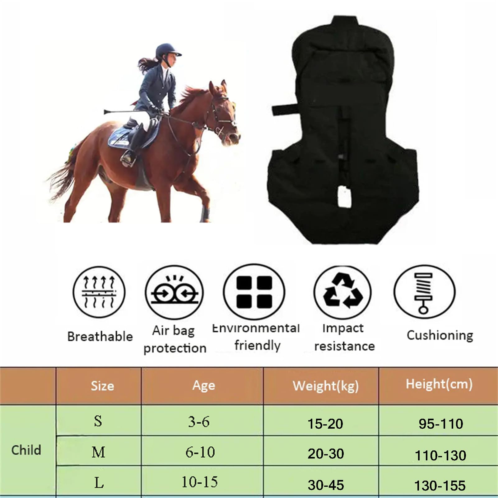 Reiten Airbag Weste für Kinder, Wiederverwendbare justierbare Reitclub Reiten Training Schutzausrüstung 4 Jahreszeiten