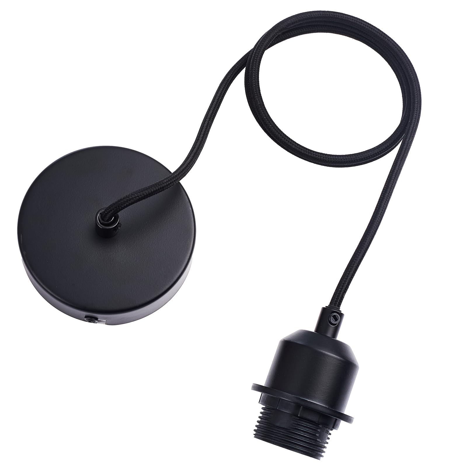 COZZY Black Ceiling Pendant Light Fitting, Black E27 Screw Lamp Holder with Ring for Lock Shade, 1000MM Braided Flex, Suspended Pendant Ceiling Rose,82601BLK