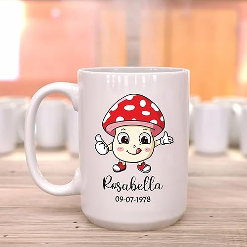 Miniatura 3 de Taza de café con nombre personalizado de hongos, regalo para cumpleaños de hijo e hija, divertida taza para amante de los hongos, bonita taza de