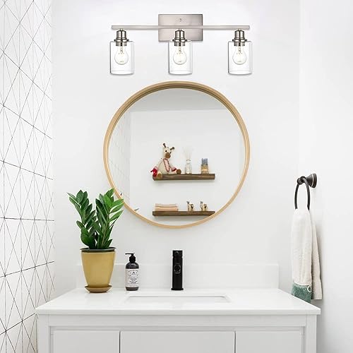 Miniatura 9 de VINLUZ Lámpara de tocador negra mate para baño, 3 luces de casa de campo, interiores, accesorios de iluminación sobre espejo con pantalla de vidrio