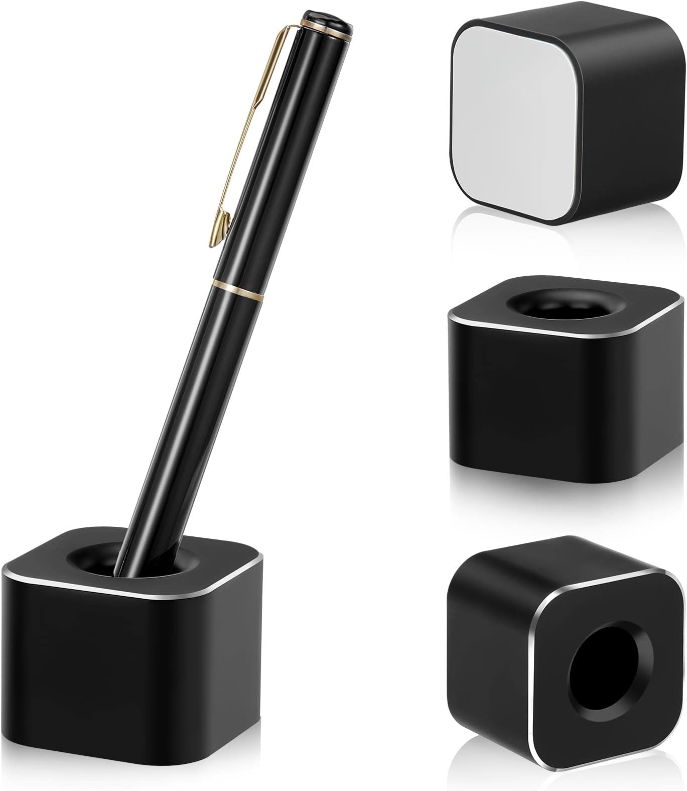 Chinco 2 Pieces Single Pen Holder Metal Pen Stand Square Base Aluminum Student Desk Organizer for Desk Desktop Toothbrush Stand Holder Display for Home Office Students Teachers