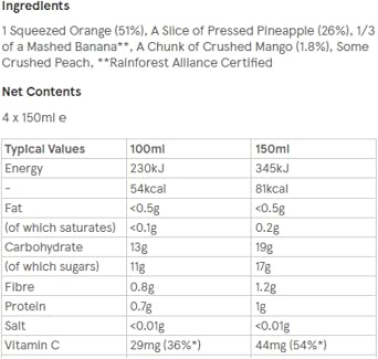 Innocents Smoothie multipack 4x150ml - 100% Natural Wholefood Blend (4 x 150ml, Oranges, Mangoes & Pineapples)