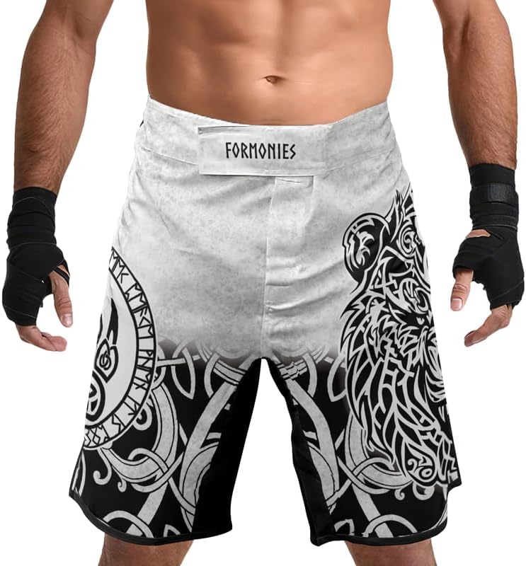 Viking Men's Fight Short MMA BJJ Training No Gi Grappling Shorts Trunks Fight Wear with Drawstring