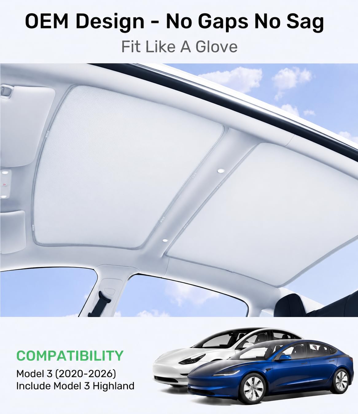 純正:テスラモデル3ルーフサンシェード（2023〜2026年モデル用） Amazon | Zanch Tesla モデル3 サンシェードルーフ 2020-2026年用
