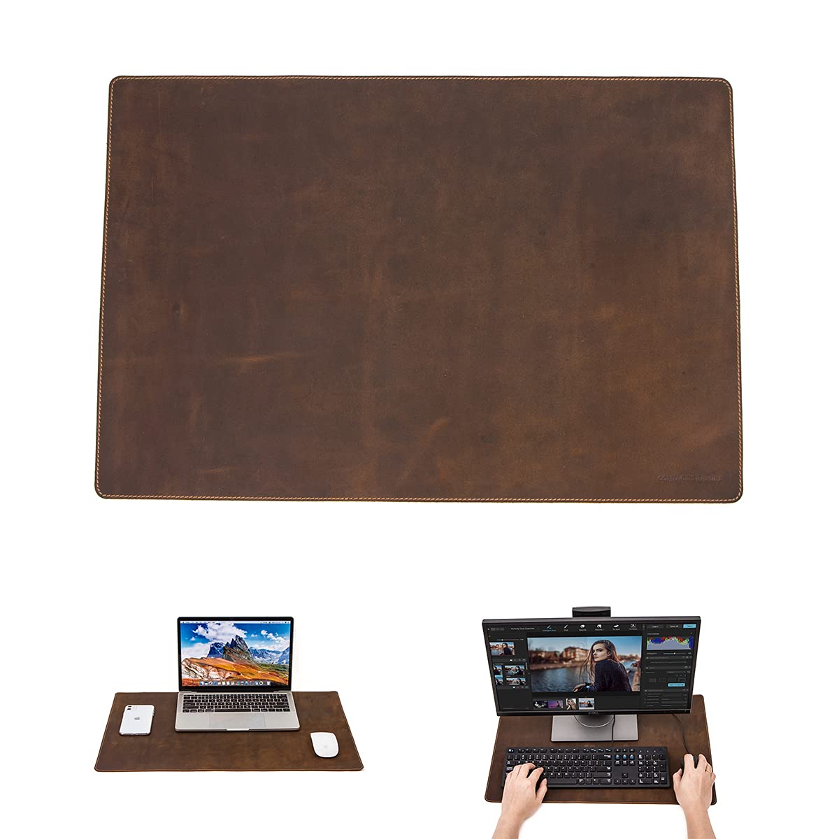 Hiram Genuine Real Leather Desk Mat Big Large Mouse Pad, Waterproof 60x40cm Table Cover for PC Laptop
