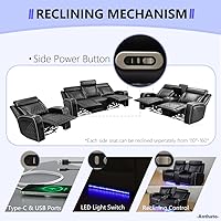 Vista 8 de Juego de sofá reclinable eléctrico, juego de sofá reclinable de cine en casa, sofá biplaza reclinable de cuero transpirable