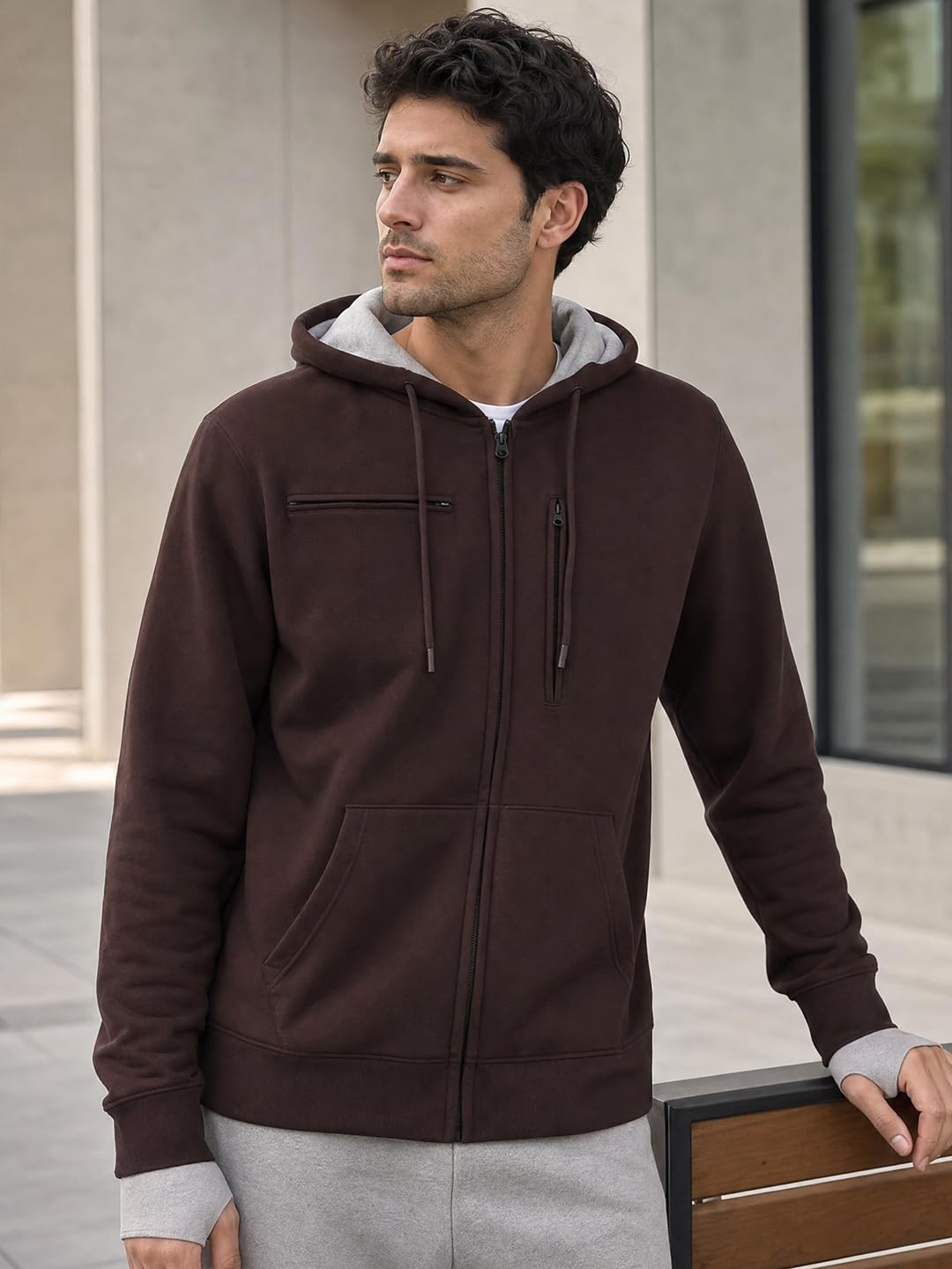 NOBERO Sudadera con capucha de algodón para hombre
