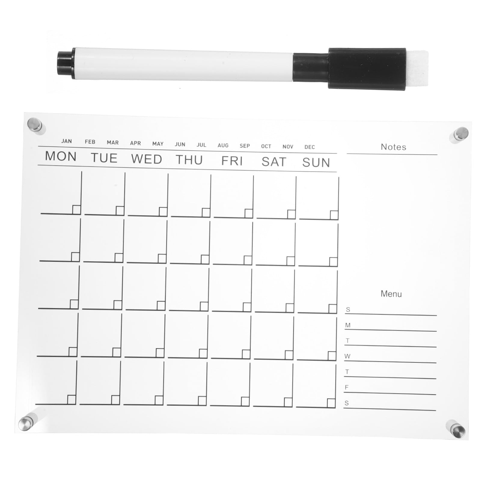 Holibanna Pizarra Acrílica Transparente l Calendario Semanal Borrable, Planificador De Pared Práctico, Colgante Para Nevera 4 Tachuelas y Marcador, Uso Doméstico y Oficina