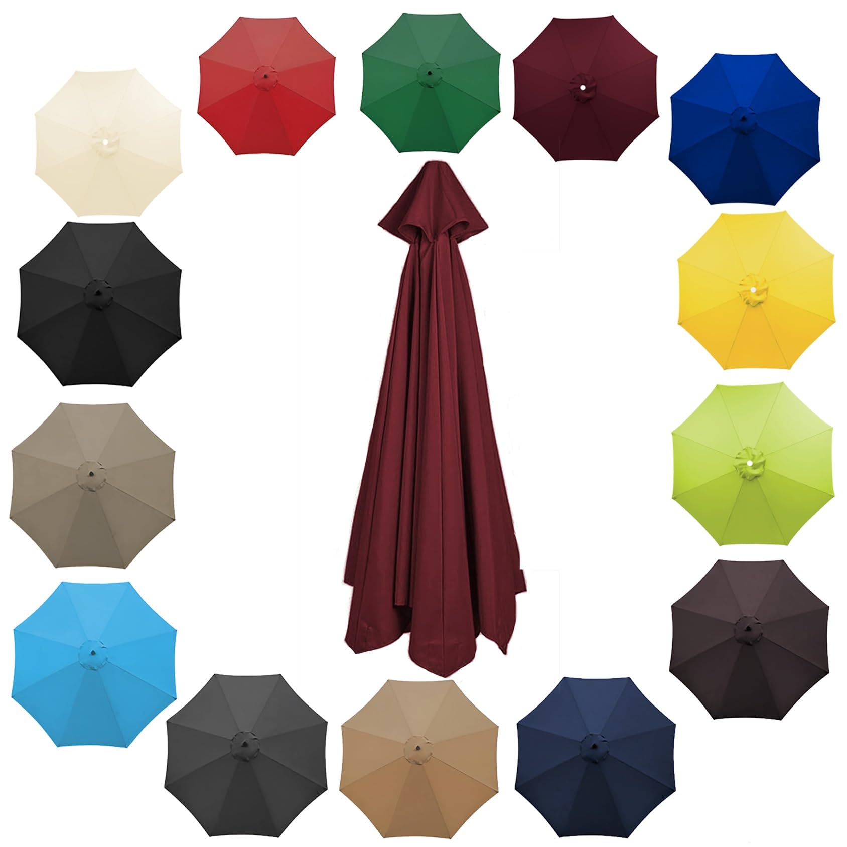 200cm 2.7m 300cm Umbrella Replacement Parasol Canopy, Garden Parasol Canopy Cover For Patio Sun Umbrella, 6 Arms/8 Arms Replacement Parasol Cover, Market Table Umbrella Replacement Top(Color:Burgundy,