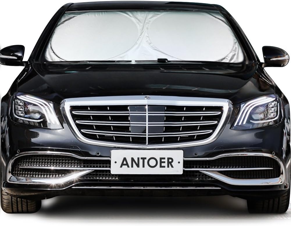 Windshield Sun Shade with 2 Ears for Maximum UV and Sun Protection -Foldable Sunshade for Car Windshield Will Keep Your Car Cooler- Easy to Use Windshield Sunshade 63''x33.9''(Large)