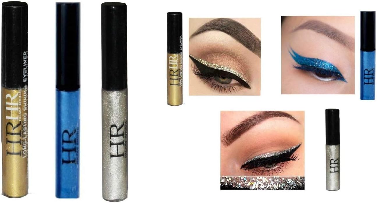 Queen Kart Hr Metallic Silver Gold Blue Waterproof Glitter Eye Liner