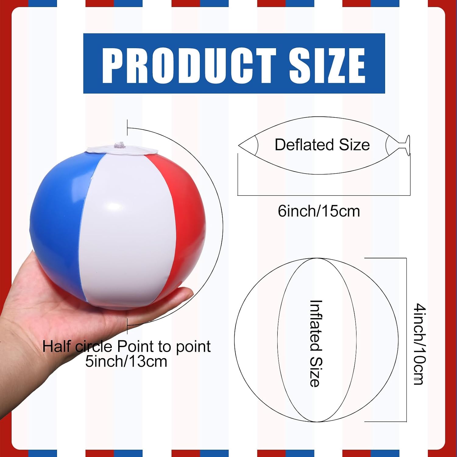 120 Pcs 4 to 5 Inches Red White and Blue Beach Balls 4th of July Inflatable Beach Balls Bulk Patriotic Summer Toys for Independence Day Kids Games Pool Hawaiian Beach Water Party Favors