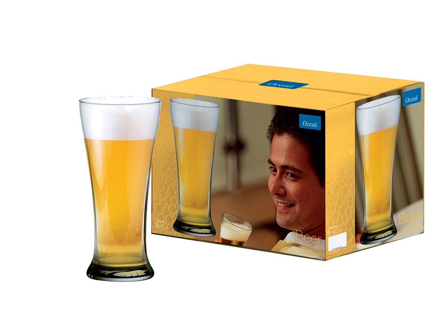 Pilsner Beer Glasses, Set of 6, Clear, 400 Ml, B0091406, Pub Glass, Snifter Glass, Pint Glass, Beer Tumbler, Beer Goblet, Beer Glass