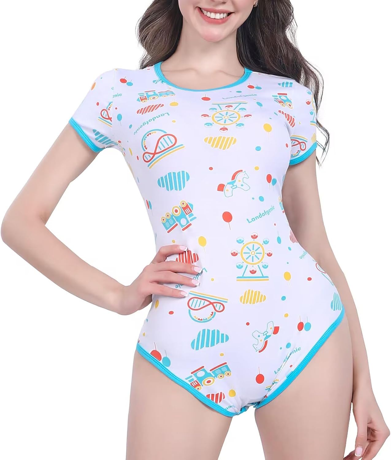 Landofgenie Womens Sleep Jumpsuit Romper Short Sleeve Bodysuit For Women Onesie Strawberry Bodysuit