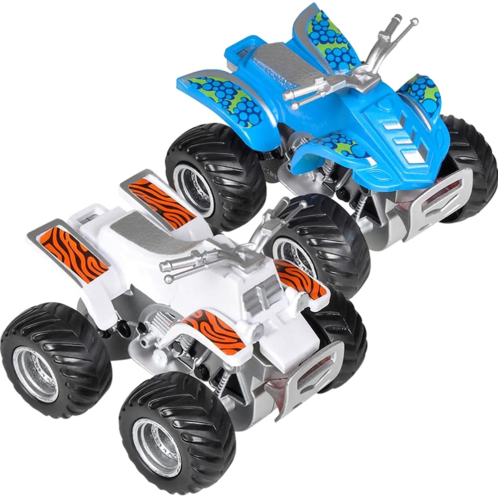 Land & Sea Friction ATV Set de 2, autos de juguete Push n Go con diseños divertidos, regalos de fiesta de cumpleaños geniales para niños, regalos de juego de simulación para niños y