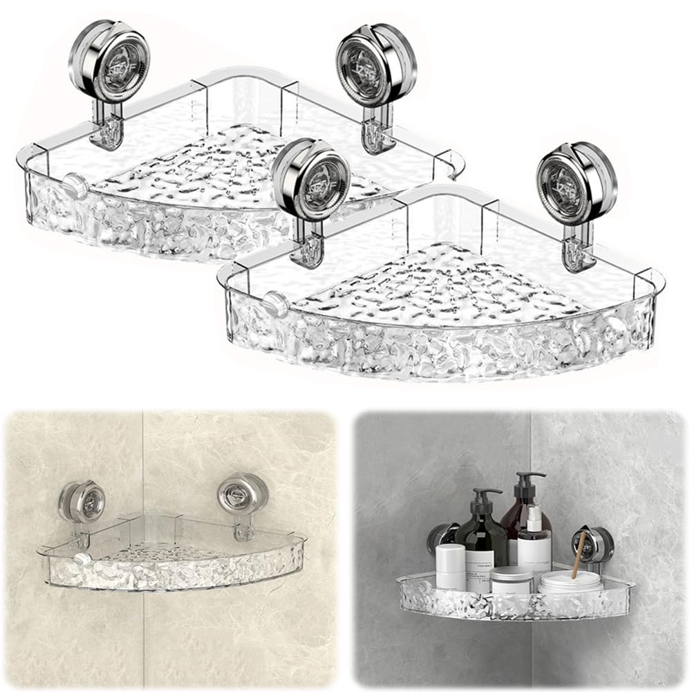 2 Pcs Corrugated Suction Cup Storage Holder New Wall Mounted Suction Shower Rack Organizer Clear Acrylic Shower Caddy