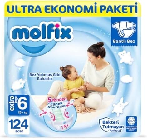 Molfix Bebek Bezi 6 Numara XLarge, Ultra Ekonomi Paketi, 124 Adet