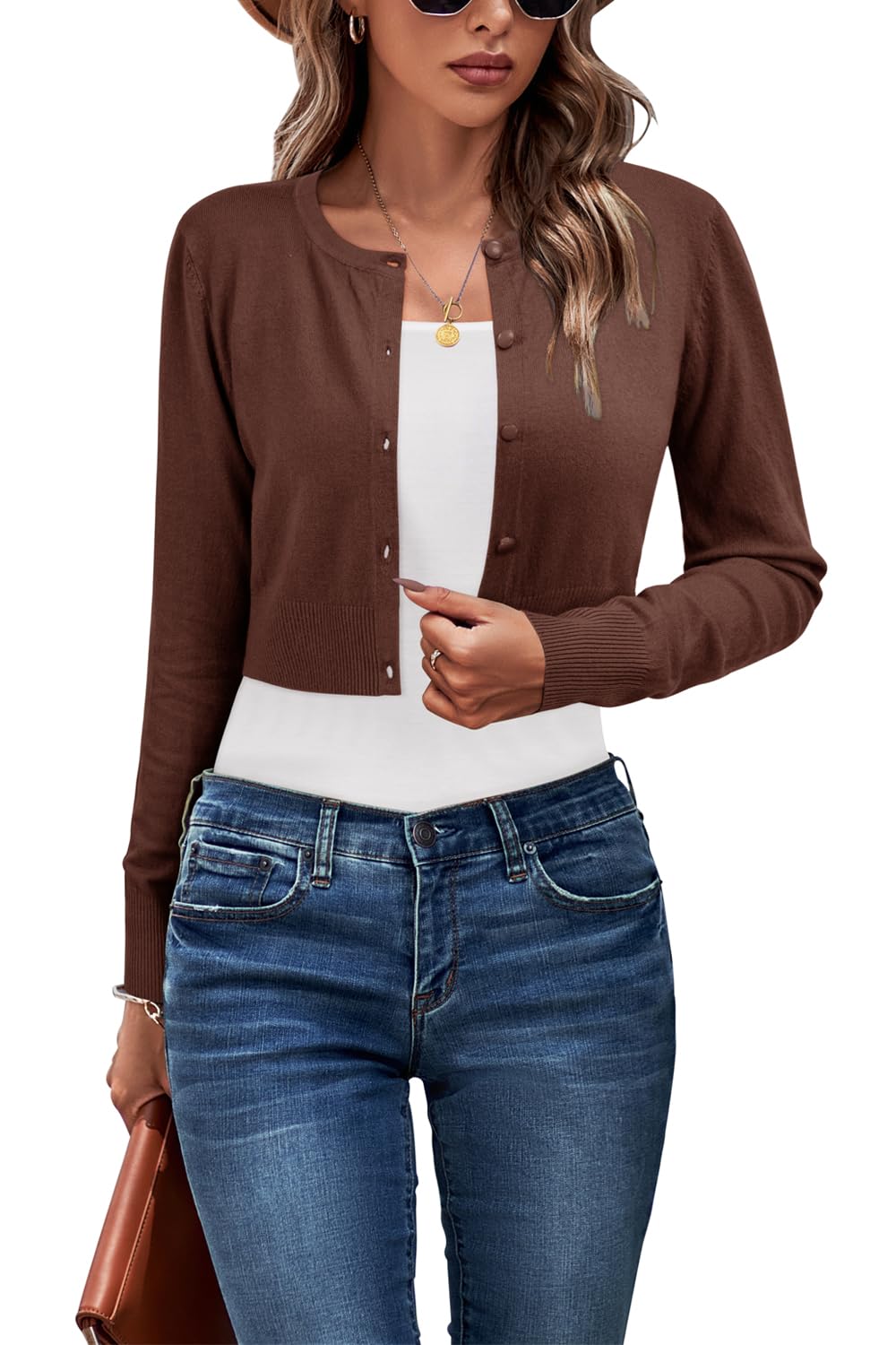 Newshows Cardigan da Donna Cardigan Corto da Donna Cardigan Girocollo da Donna in Maglia con Bottoni