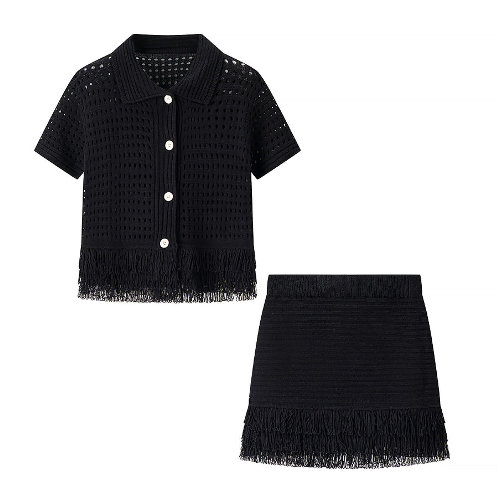 Completo Estivo da Donna con Gonna A 2 Pezzi con Nappa, Top A Maniche Corte In Maglia e Minigonna Aderente Outfit da Vacanza