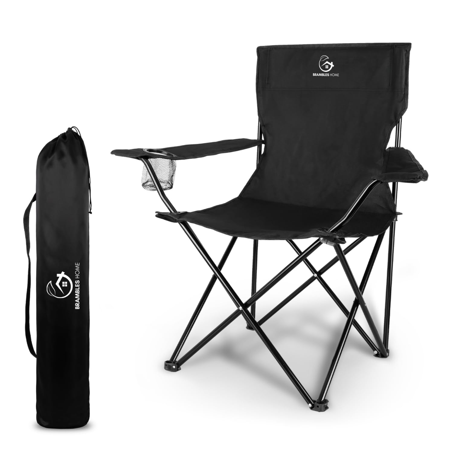 Brambles home Foldable Camping Chair Black Outdoor Fishing Picnic Festival Chair Portable Lightweight Folding Chair with Carry Bag Garden Beach Camping Seat - 92D x 52W x 90H cm