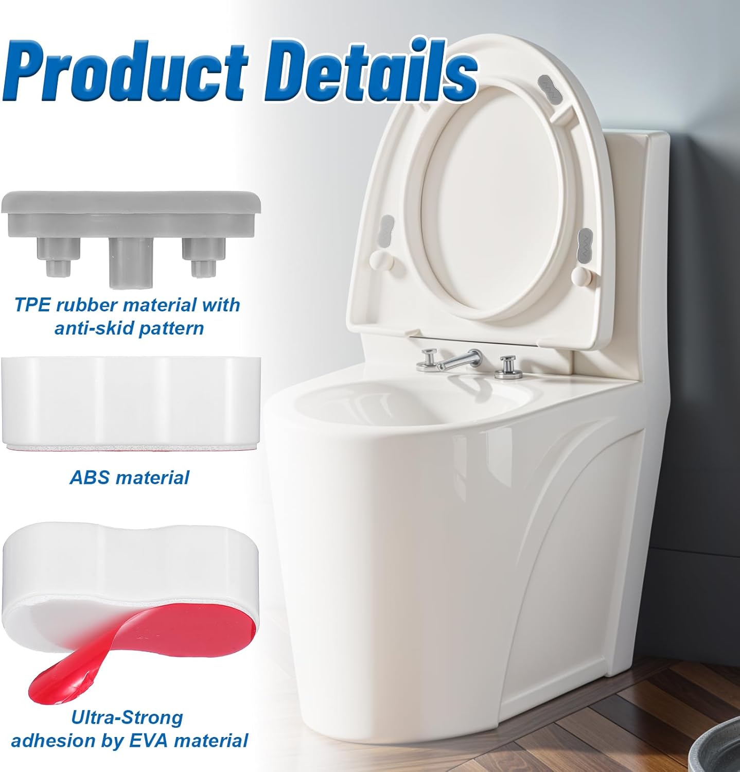 TIESOME 8Pcs Toilet Seat Bumpers for Bidet, Universal Strong Adhesive Spacers Toilet Lid Rubber Bumpers for All Toilet Seats, Evenly Distributes Weight to Prevent Seat and Bowl Damage(Arc)