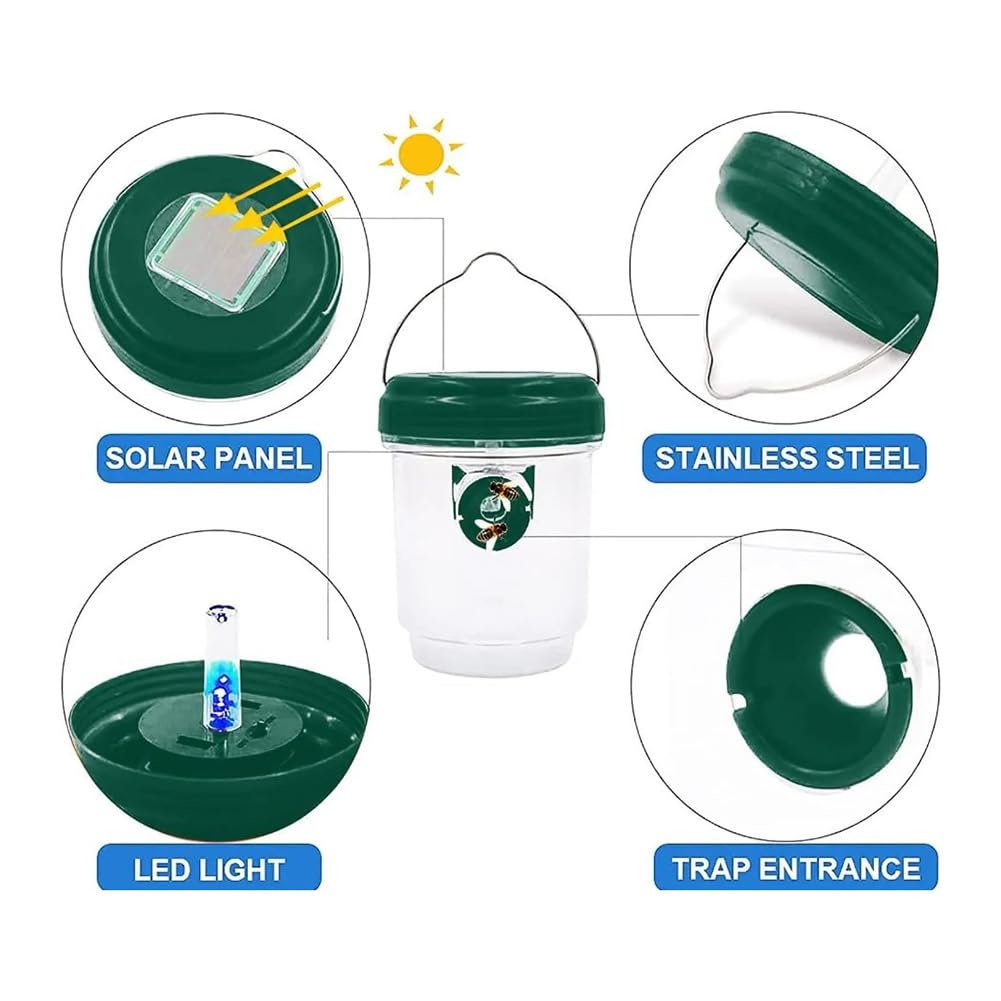Piège à guêpes solaire d'extérieur avec lumière LED – Efficace pour le jardin et la terrasse – Idéal pour l'intérieur et l'extérieur