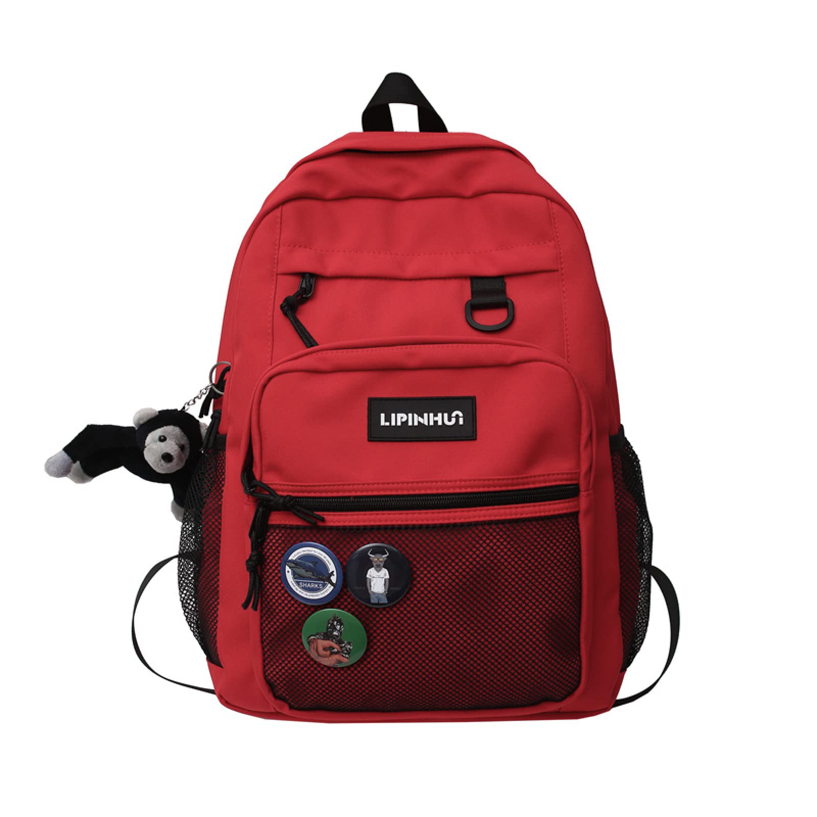 Rucksack Color Female College Student Schoolbag Large Capacity Women Backpack Teenage Girl Boy Book Bag,red,No Pendant
